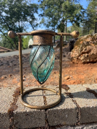 Metal and Glass Teardrop Vase 9”