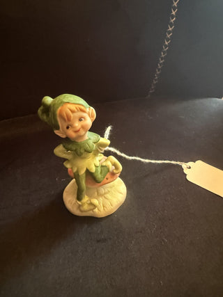 Green Pixie Elf Vintage hand painted Ceramic Bisque Bell Figurine 4.5" Tall #62 VV MTS