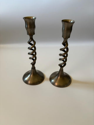 VTG pair swirl stem candlestick holders