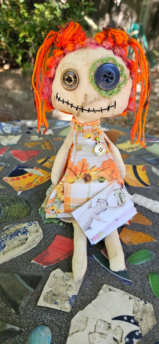 Journal Junction Jenny No. 004-Hazel Handmade Art Dolll w/Mini Journal OOAK Cloth Doll