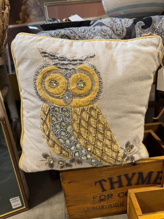 Pier 1 Yellow Beaded Owl Pillow MTS