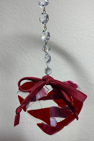 Art Glass Suncatcher Heart with Vintage Prisms 4.5 inch RSV