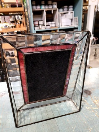 Vintage Stained glass 4×6 picture frame with red trim