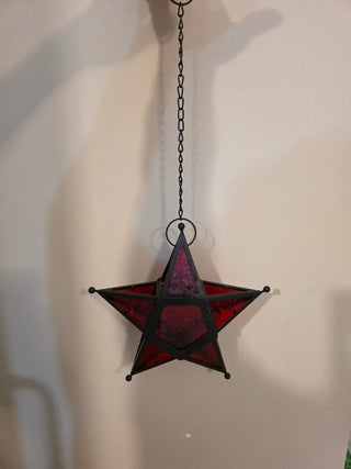 MTS Embossed Hanging Red Star Tea Light Holder|124258