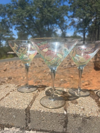 BB Set of 6 NWT Romanian Euroglass 7.5” Floral Martini Glasses