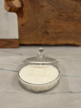 HANDMADE UPCYCLED CANDLE AVON CANDY DISH W/LID SCENT PEACH BELLANI|107281