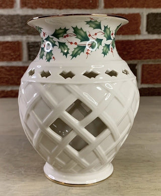 Lenox Holiday Dimension Holly Berry Collection 22 K Gold Trim Wax Tart Warmer 6" #62 VV MTS|127485