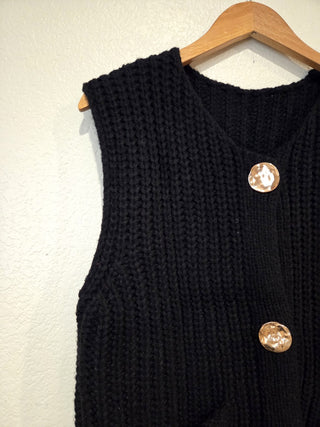 NEW! Black crochet vest with chunky gold buttons RSV|161211