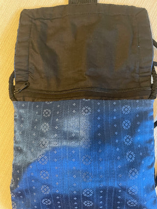 Blue silk Handbag with black trim and beads handmade RSV