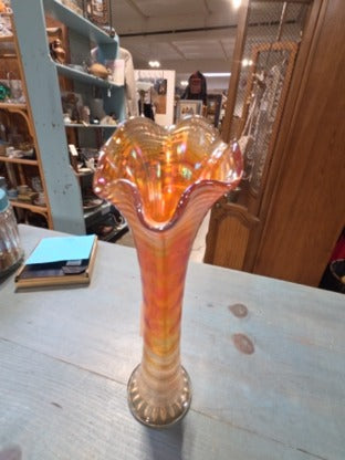 Beautiful Vtg. Imperial Marigold Carnival Glass Ripple Swung Vase 10 1/2" T