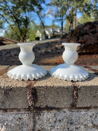 Pair Of Vintage Fenton Silver Crest Candle Stick Holders