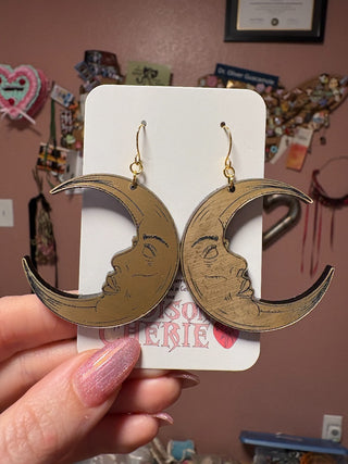 Gold and Black Crescent Moon Dangle Earrings MTS|145184