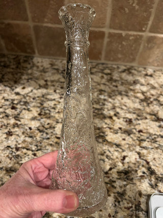 Clear Glass Embossed Leaf Pattern Vase, 9”    MTS