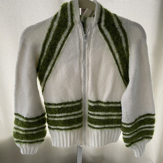 70's vintage handmade sweater, white w/ green trim RSV