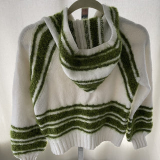 70's vintage handmade sweater, white w/ green trim RSV