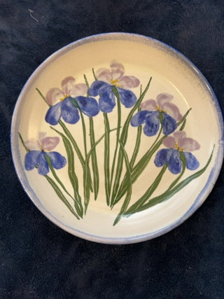JP Studio Art Pottery platter hand-painted iris design