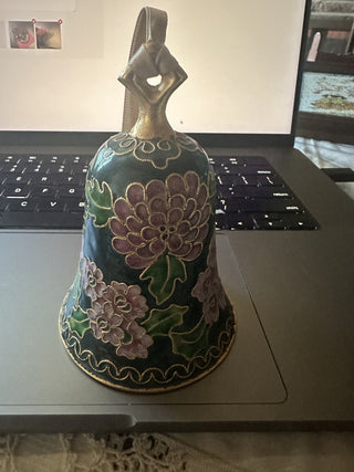 Vintage Brass and Enamel Cloisonne Bell Flowers and leaves 2" Tall #62 VV MTS|74105