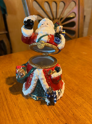 Vintage Large Porcelain Santa w/Bunny/Animals Hinged Trinket Box. RSV|123776