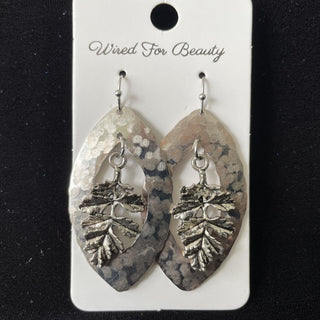 earrings, silver tone with drop leaf RSV