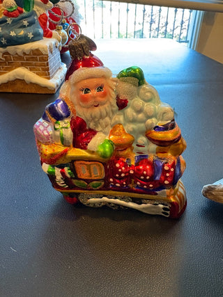 Vtg. Christopher Radko Xmas Santa train ceramic/glass ornament RCD|125842