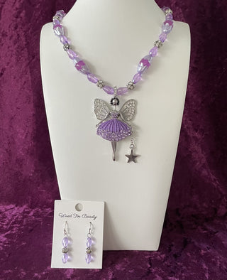 Necklace & earrings set, purple fairy RSV|159784