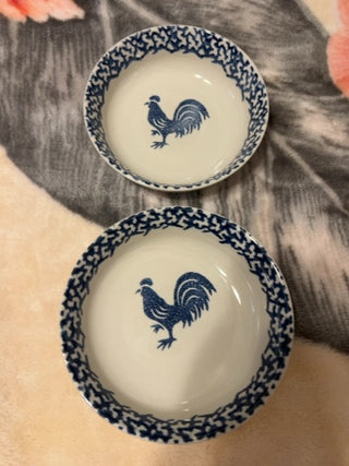 SET OF 2 Folkcraft Sponge Rooster Pattern Salad/Dessert Plate by Tienshan