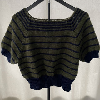 vtg handmade sweater olive green w/ stripes RSV