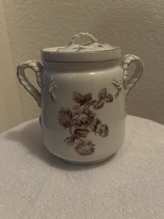 Antique 19th Century Limoges Haviland Roped Handle Floral Porcelain Biscuit Jar|55460