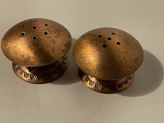 1" 1970's Small Round Copper Salt & Pepper Set--SP MTS