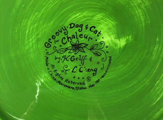 Vintage Rare Groovy Dog & Cat By Chaleur 12" Ceramic Cake stand dessert plate #62 VV MTS|69052