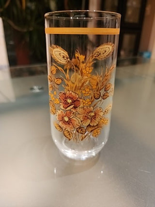 Vtg Drinking Glass Floral Bouquet Earth Tones