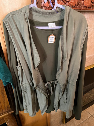 Army Green Long Sleeve T w/ Vest Set (L). RSV|125552