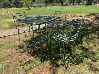 Rustic Green wrought iron table and 3 chairs