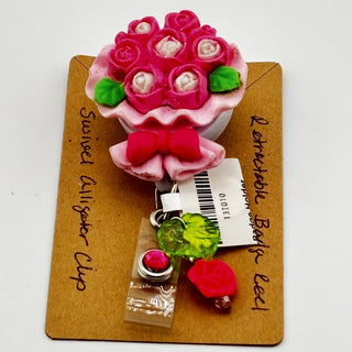 Pink Bouquet Retractable Badge Holder on a Belt Clip|76249