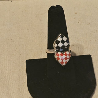 .925 double heart checkerboard rings 8|92078