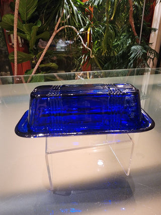 Butter Dish Cobalt Blue Hazel Atlas Criss Cross RSV