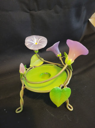 Green Metal Candleholder w/Morning Glory Each RCD|96590