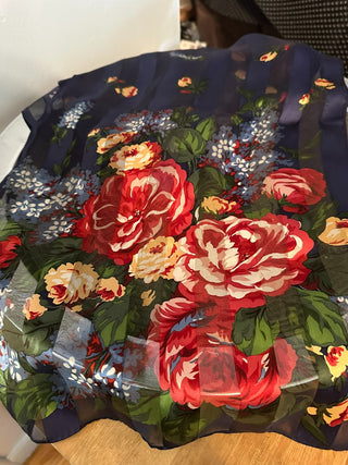 Scarf 56x14 Blue-Red-Roses MTS|86247