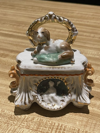4" Victorian Style Dog on Pillow Fairing Trinket Box--SP RCD
