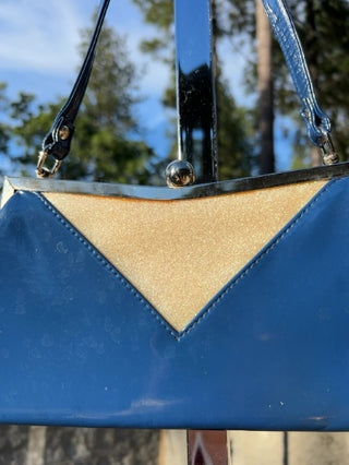 12F Tatyana Blue and Glitter Patent Pinup Purse MTS