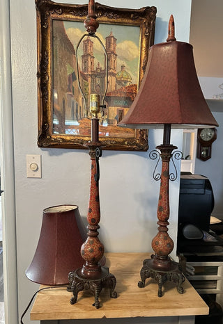 SET ONLY 2 Lamps, Shades, Finials MTS