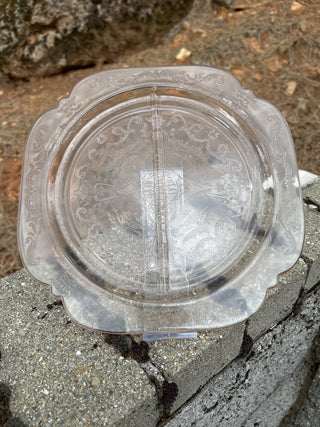Federal Glass - Madrid Pink Impressed Depression Glass Divided Plate / Platter MTS|63084
