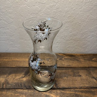Vtg Libbey White/Gold Rose Floral Glass Carafe RCD|130318