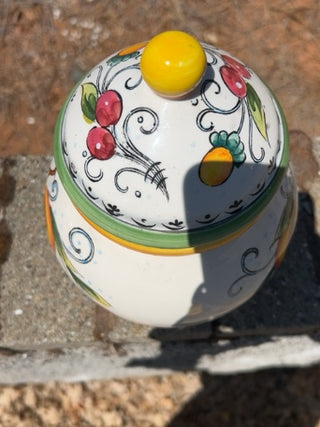 Ceramic cannister with lid and fruit hand painted by Fruitteria