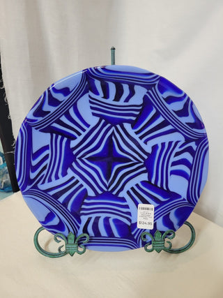 11-1/2" Blue & Red Fused Glass See Thru Plate RCD