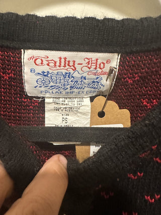 Vintage Tally Ho Black Red Fair Isle Sweater Size PS  #63 VV MTS|136922