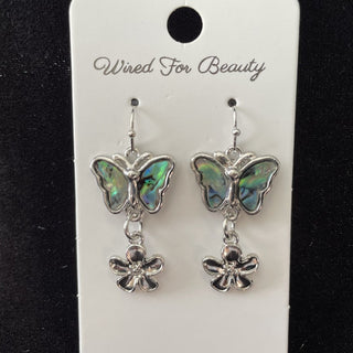 Abalone butterfly earrings w/ silver tone flower RSV