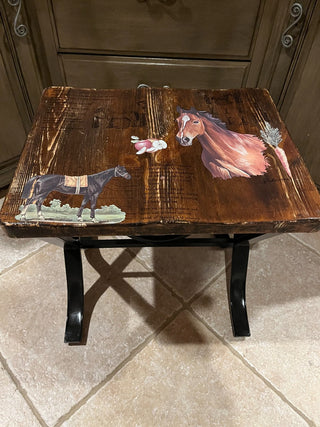 Custom Designed Small Horse Stool/Table w/Black Iron Legs RSV