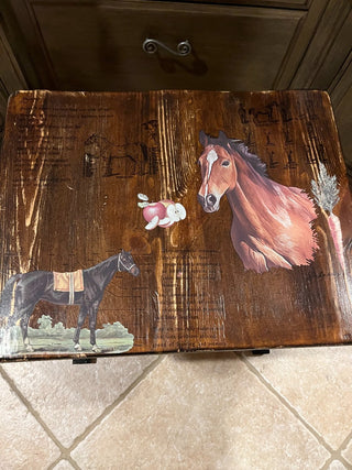 Custom Designed Small Horse Stool/Table w/Black Iron Legs RSV