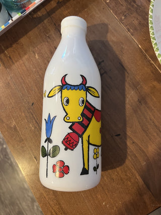 Vintage Egizia Milk Glass Bottle w/Cow Made in Italy|83809